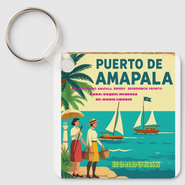  Honduras Puerto AMAPALA Retro poster Nyckelring (Framsida)