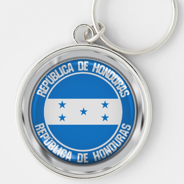 Honduras Round Emblem Rund Silverfärgad Nyckelring (Framsidan)