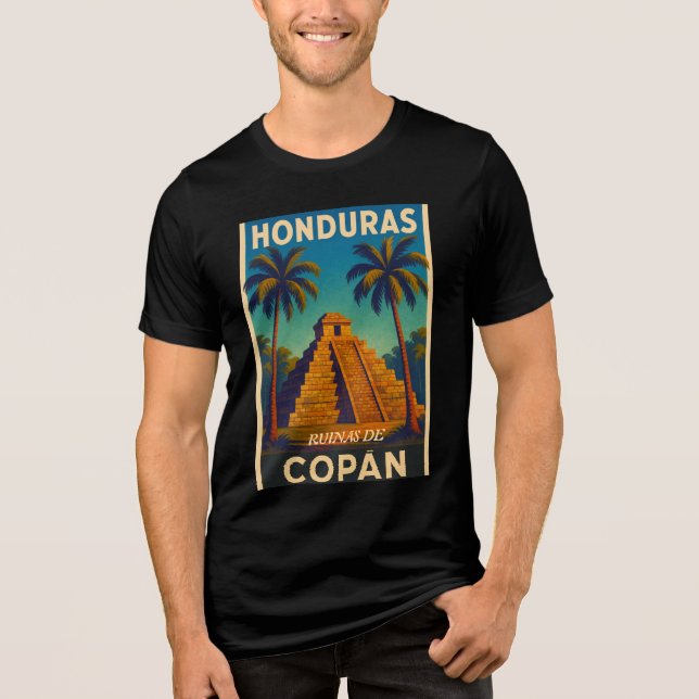  Honduras Ruinas de Copán Retro poster T Shirt (Framsida)
