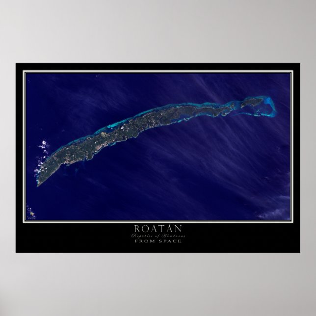 Honduras Satellite Poster Karta på Roatán Bay-öarn (Framsidan)