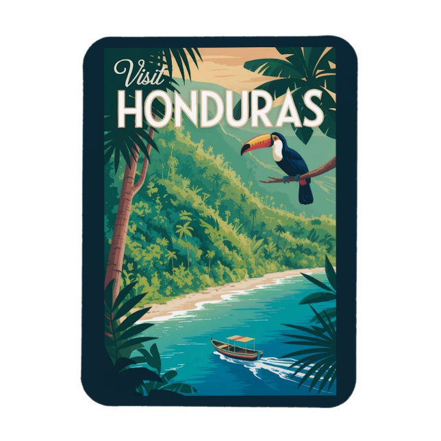 Honduras Toucan Illustration Travel Art Vintage Magnet (Vertikal)