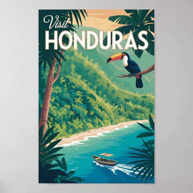 Honduras Toucan Illustration Travel Art Vintage Poster (Framsidan)