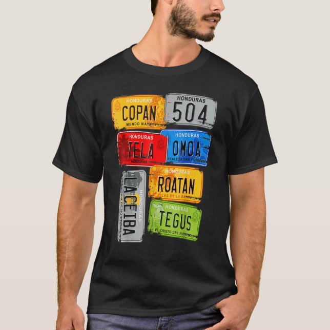 Honduras turistic car tallrikar Copan Tela Omoa T Shirt (Framsida)