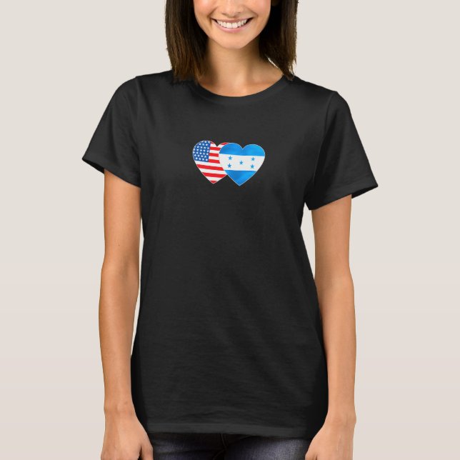 Honduras &USA Flag Twin Heart 4 Honduran Americans T Shirt (Framsida)
