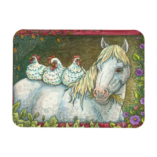 HÖNER I STABIL, HORSE OCH CHICKEN MAGNET (Horisontell)