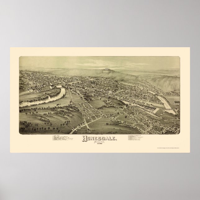 Honesdale, PA Panoramic Karta - 1890 Poster (Framsidan)