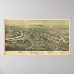 Honesdale Pennsylvania 1890 Antique Panoramic Kart Poster