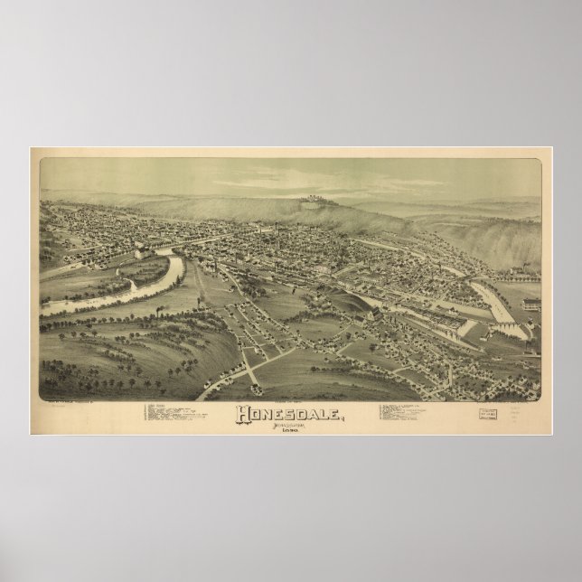 Honesdale Pennsylvania 1890 Antique Panoramic Kart Poster (Framsidan)
