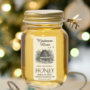 Honey Address Label Vintage Skep with bees Adressetikett