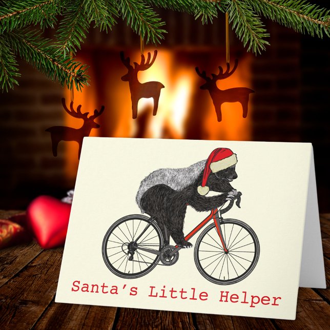 Honey badger-cykling Funny Badass Festive Quote Kort (Christmas honey badger riding a bicycle Santa’s little helper quote funny holiday greetings card)