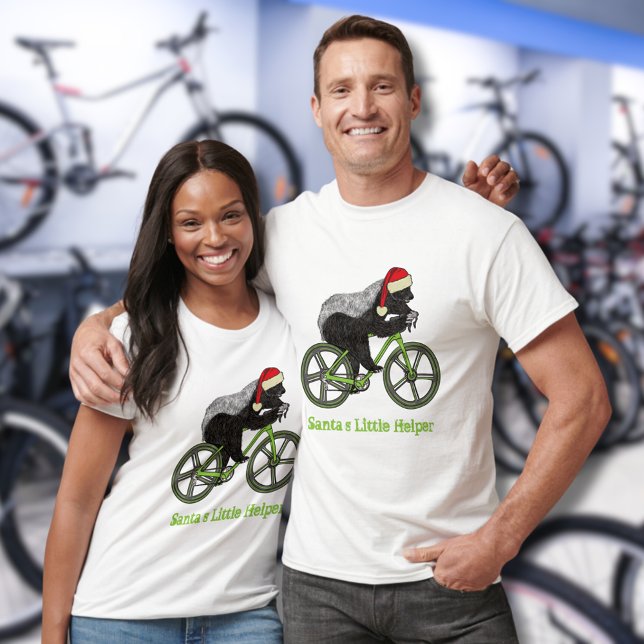 Honey badger-cykling Funny Badass Festive Quote T Shirt (Santa’s little helper christmas honey badger riding a bicycle t-shirt funny animal cyclist )