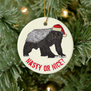 honey badger Funny Badass Festive Santa Slogan Julgransprydnad Keramik