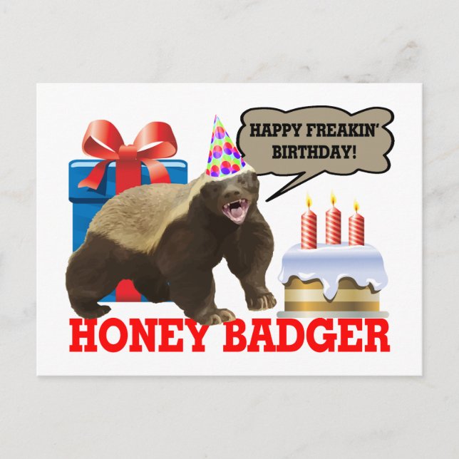 Honey badger Lycklig Freakin' Birthday Vykort (Framsida)