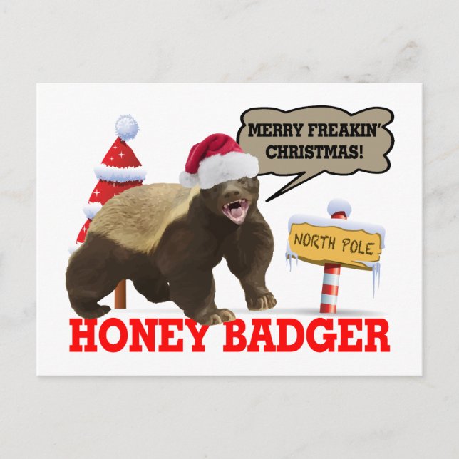 Honey badger Merry Freakins jul Helg Vykort (Framsida)