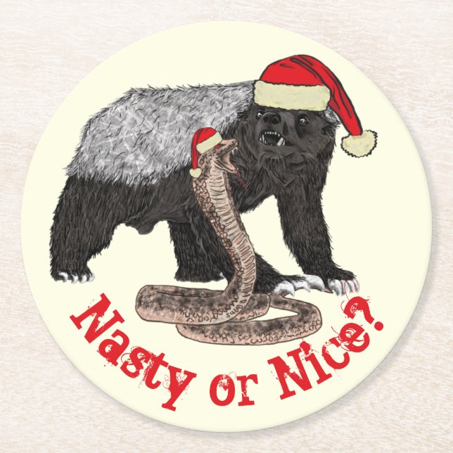 Honey badger och Snake Funny Santa Quote Underlägg Papper Rund (Framsidan)