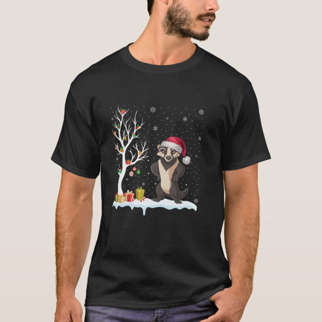 Honey badger Santa Hat Festive Träd Light Christma T Shirt (Framsida)
