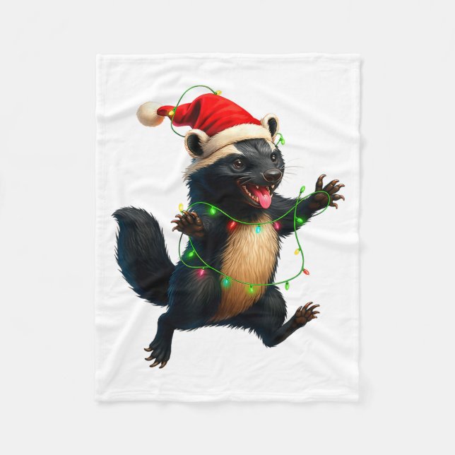 Honey Badger Tree Xmas Lights Santa Honey Badger C Fleecefilt (Framsidan)