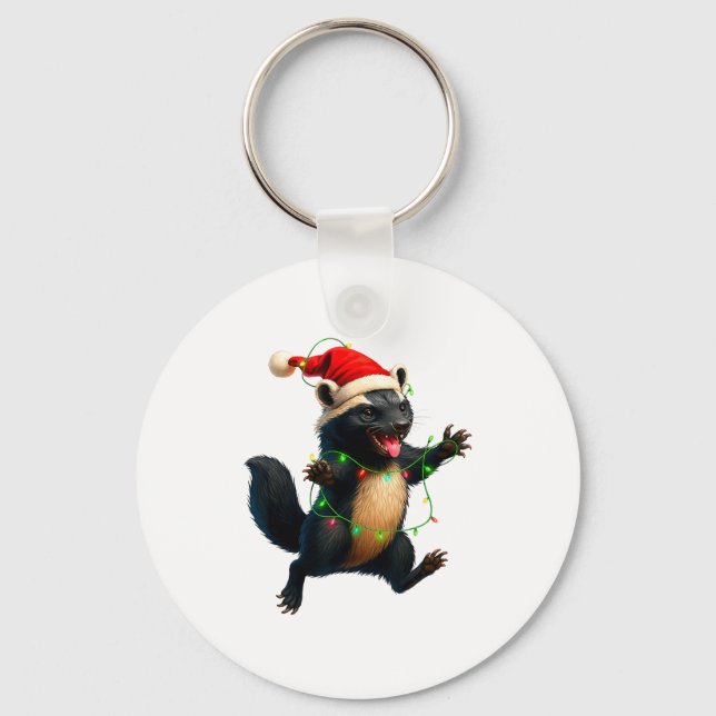 Honey Badger Tree Xmas Lights Santa Honey Badger C Nyckelring (Framsida)