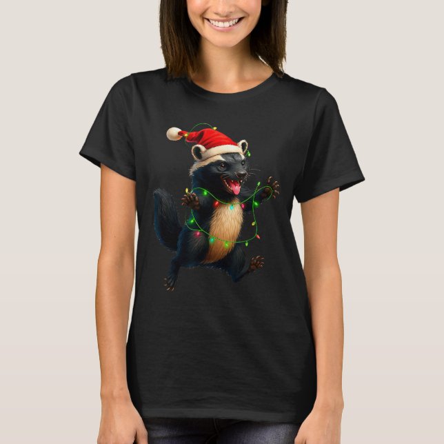 Honey Badger Tree Xmas Lights Santa Honey Badger C T Shirt (Framsida)