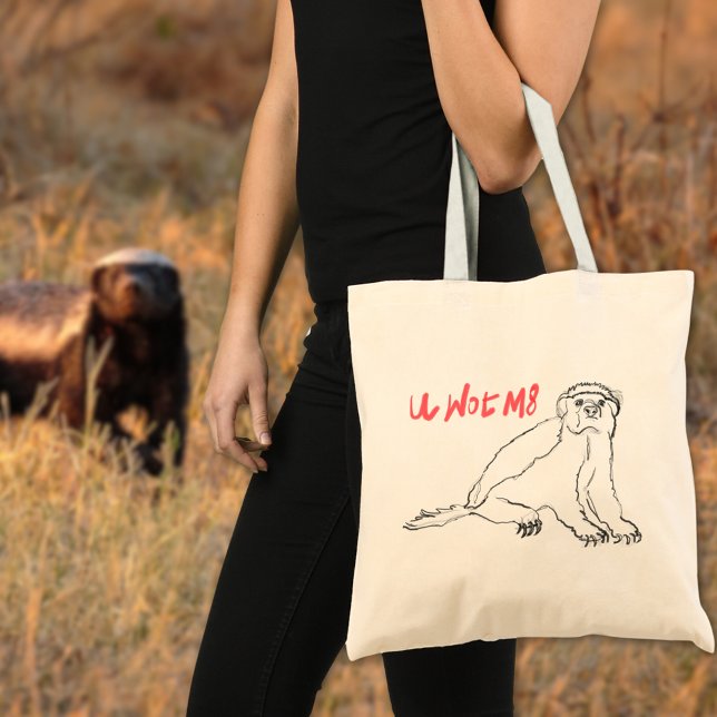 Honey Badger u wot m8 rolig ordlek citat Tygkasse (Honey badger sketch line art with funny quote badass wild animal tote bag)