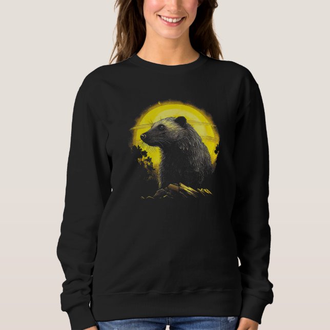 Honey Badger With Full Moon in Background T Shirt (Framsida)