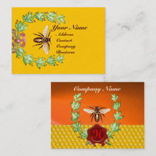 HONEY BE BEEKEEPPING WREATH RED VAX SEAL MONOGRAM VISITKORT