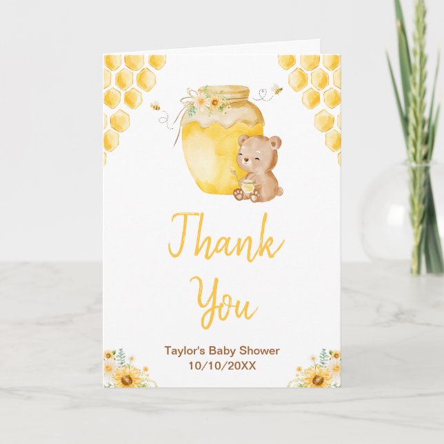 Honey Bear Baby Shower Tack Kort (Framsida)