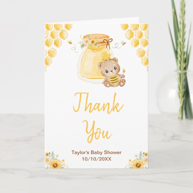 Honey Bear Baby Shower Tack Kort (Framsida)