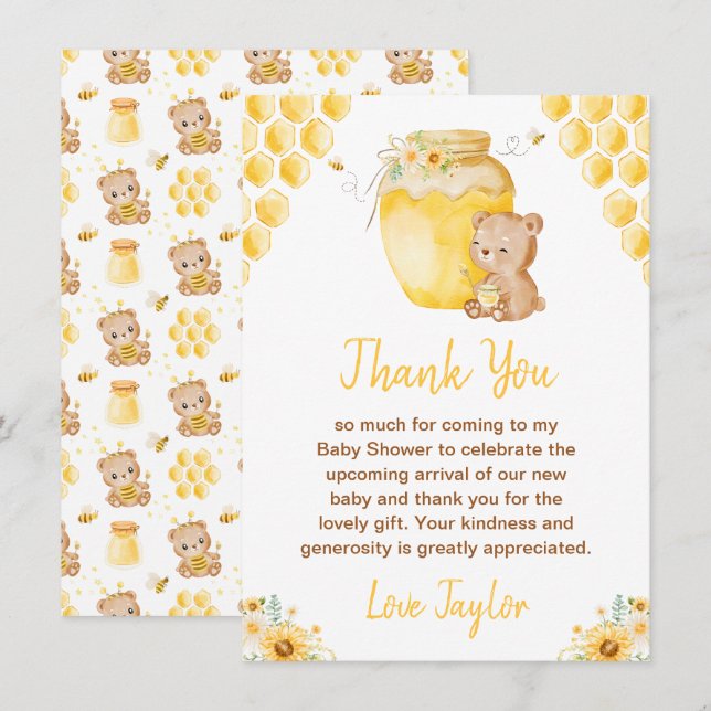 Honey Bear Baby Shower Tack Kort (Fram/baksida)