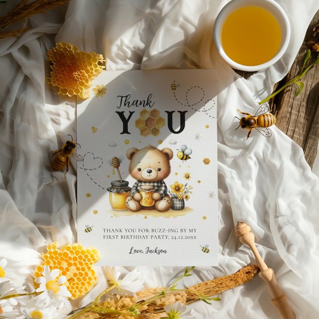 Honey Bear Bee 1:a födelsedagen Könsneutral Bee-Da Tack Kort (Skapare uppladdad)