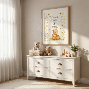 Honey Bear Blommig Baby Födelsedag Poster