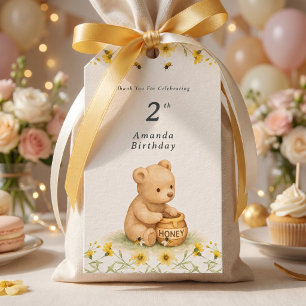 Honey Bear Blommig Baby Födelsedag Presentetikett