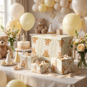 Honey Bear Blommig Baby Födelsedag Presentpapper