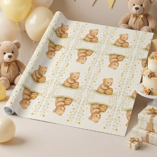 Honey Bear Blommig Baby Födelsedag Presentpapper