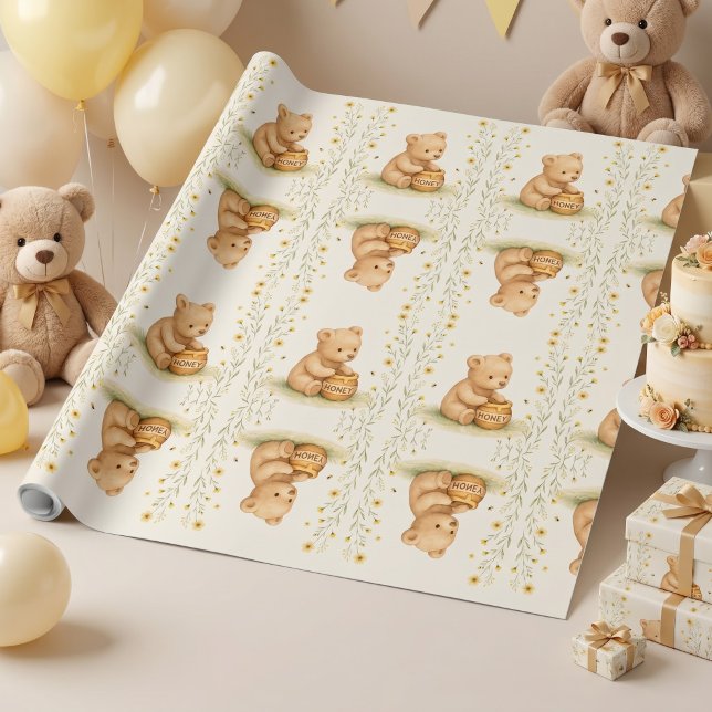 Honey Bear Blommig Baby Födelsedag Presentpapper (Skapare uppladdad)