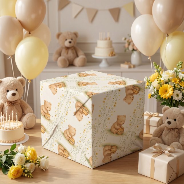 Honey Bear Blommig Baby Födelsedag Presentpapper (Skapare uppladdad)