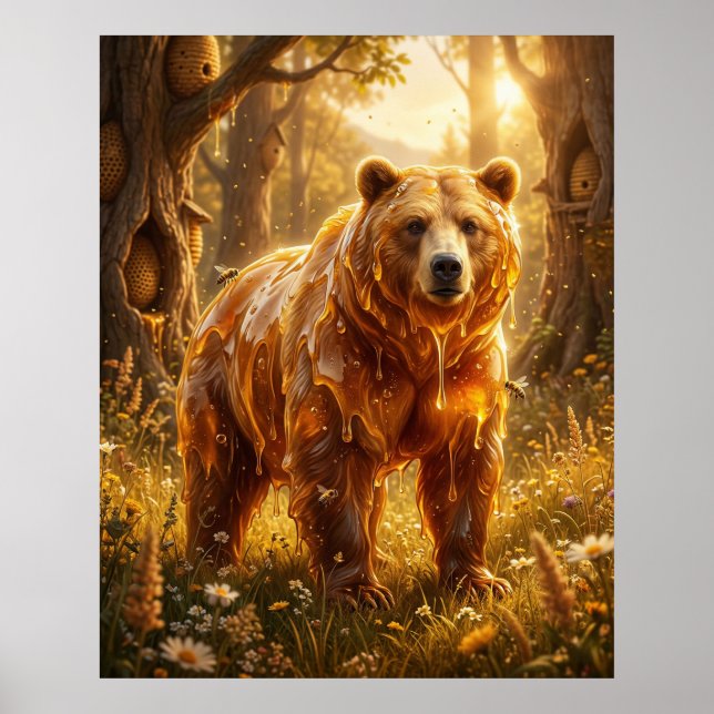 Honey Bear Meadow Glow becomes "Honungsbjörn ängsg Poster (Framsidan)