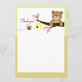 Honey Bear och Bee (rosa) Platta tack-kort Inbjudningar