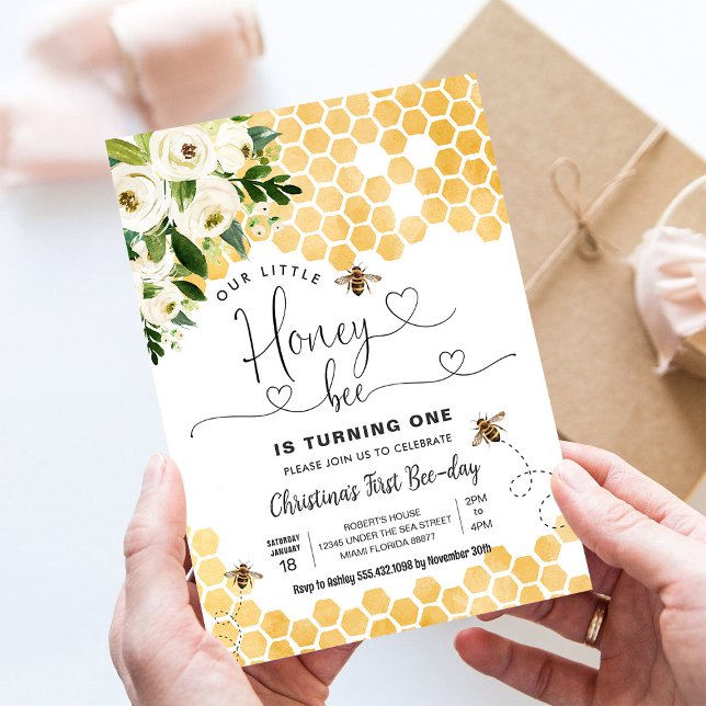 Honey Bee 1:a födelsedagsfest för bin Inbjudningar (Skapare uppladdad)