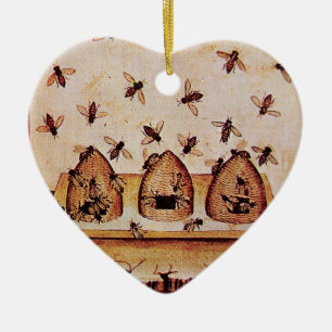 HONEY BEE, BEEKEPER Heart Julgransprydnad Keramik