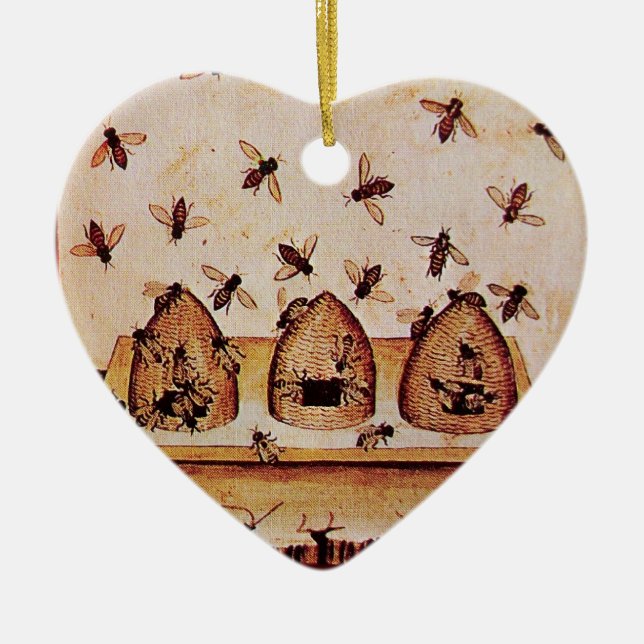 HONEY BEE, BEEKEPER Heart Julgransprydnad Keramik (Framsidan)
