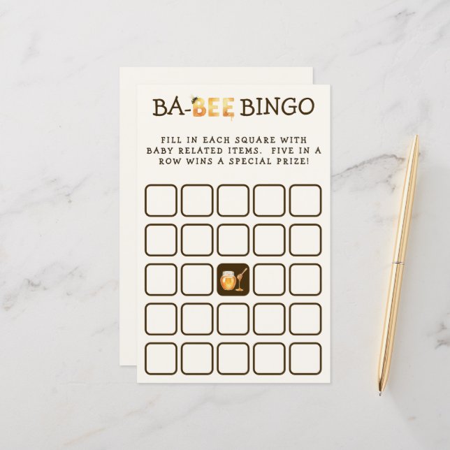 Honey Bee Bingo Spring Baby Shower Game (Fram/Back In Situ)