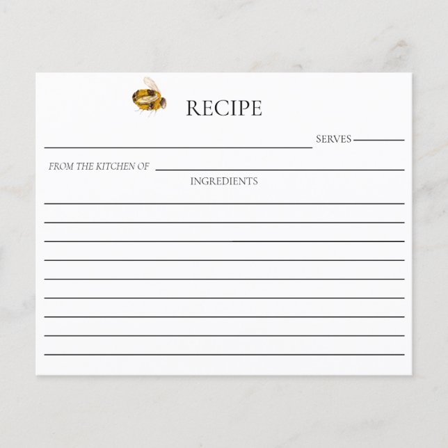 Honey Bee Bridal Shower Double Sided Recipe Card (Framsida)