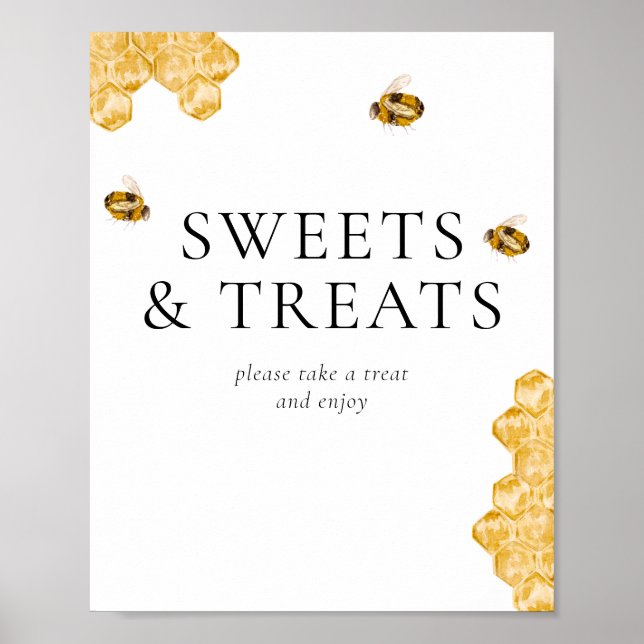 Honey Bee Bridal Shower Sweets & Treats Table Sign Poster (Framsidan)