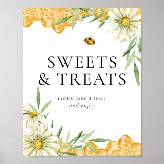 Honey Bee Bridal Shower Sweets & Treats Table Sign Poster (Framsidan)