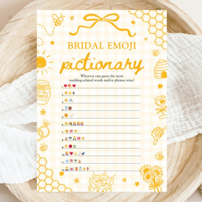 Honey Bee Bröllopsdusch Emoji Pictionary Spel Inbjudningar (Honey Bee Bridal Shower Emoji Pictionary Game)
