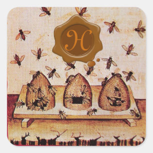 HONEY BEE, BROWN VAX SEAL MONOGRAM FYRKANTIGT KLISTERMÄRKE