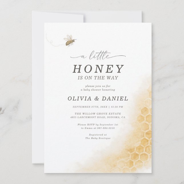 Honey Bee Couples Baby Shower Yellow Inbjudningar (Framsida)