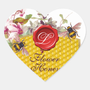 HONEY BEE,CYCLAMENS RED VAX SEAL HEART MONOGRAM HJÄRTFORMAT KLISTERMÄRKE