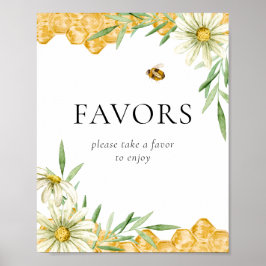Honey Bee Floral Bridal Shower Favors Sign Poster